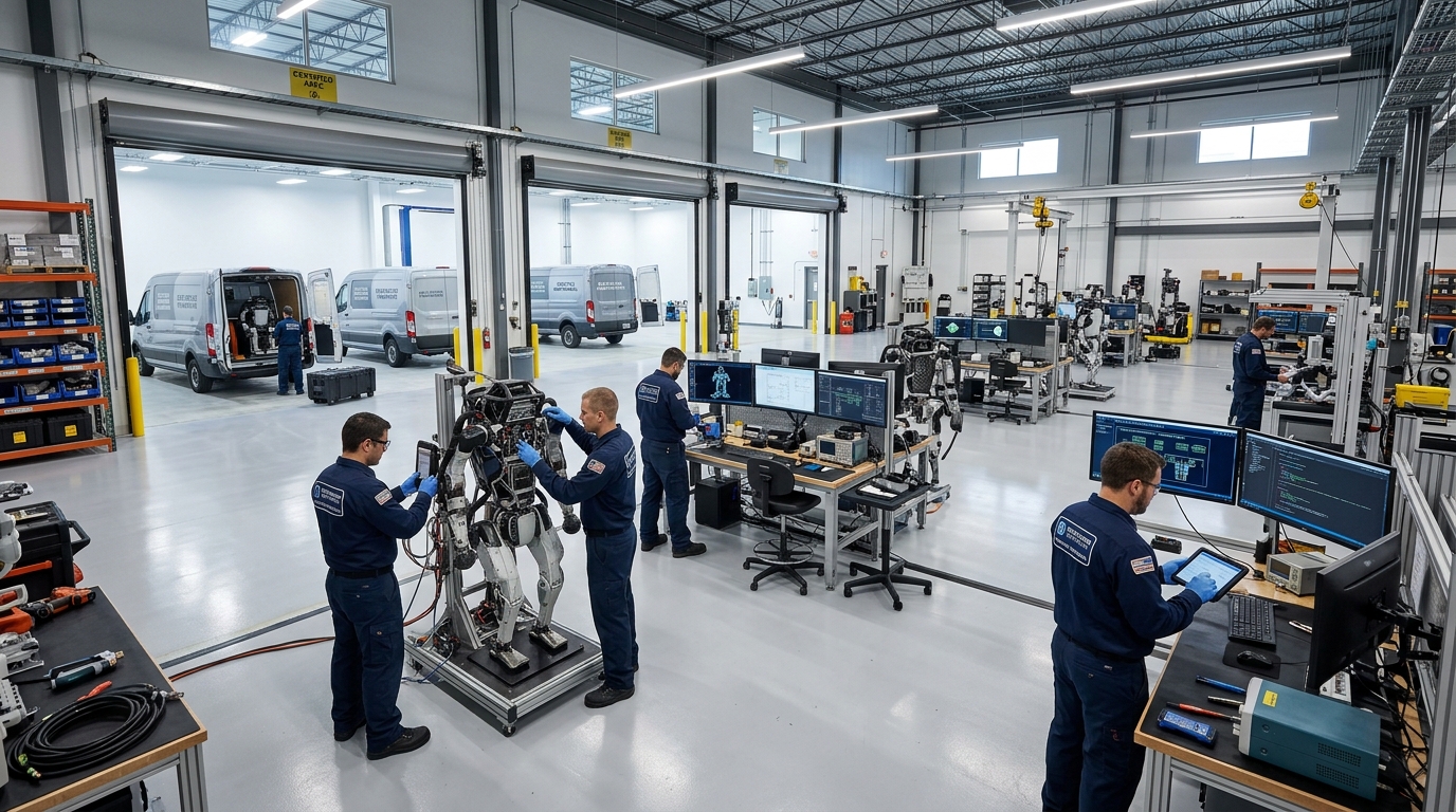 Certified robotics cleanroom overhaul workshop and technician diagnostic benches